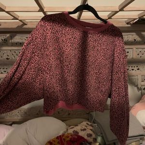 Cropped Pink Leopard Print Sweater